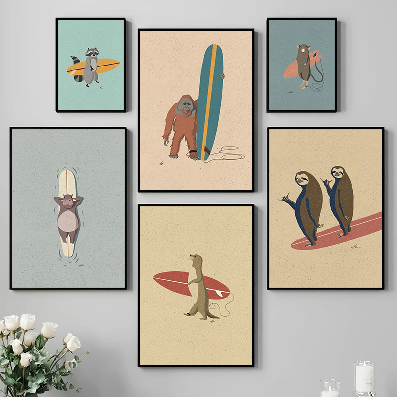 Photography Duck - Vintage karikatür sörf hayvanlar tuval boyama