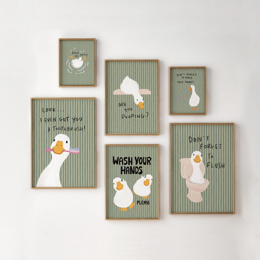 Photography Duck - Çerçevesiz Banyo Duvar Sanatı, Yeşil Çizgili