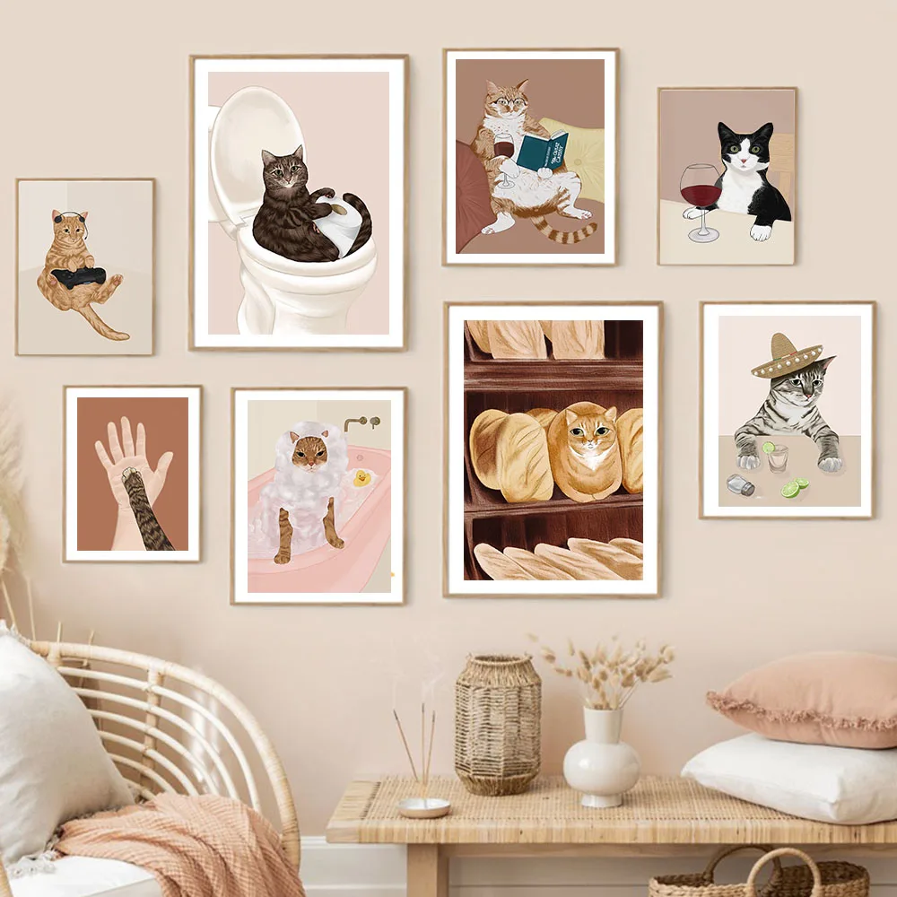 Photography Duck - Komik şarap siyah kedi duvar sanatı